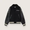 Schwarze Bomberjacke aus Wolle mit Aufnäher