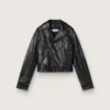 Schwarze Damen-Bikerjacke aus Leder mit Glanzeffekt