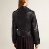 Schwarze Damen-Bikerjacke aus Leder mit Glanzeffekt