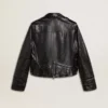 Schwarze Damen-Bikerjacke aus Leder mit Glanzeffekt
