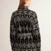 Schwarze Damen-Strickjacke mit Gürtel und Kristallen
