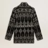 Schwarze Damen-Strickjacke mit Gürtel und Kristallen