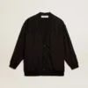 Schwarze Damen-Strickjacke mit schattierter Stickerei