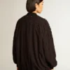 Schwarze Damen-Strickjacke mit schattierter Stickerei