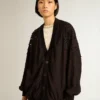 Schwarze Damen-Strickjacke mit schattierter Stickerei