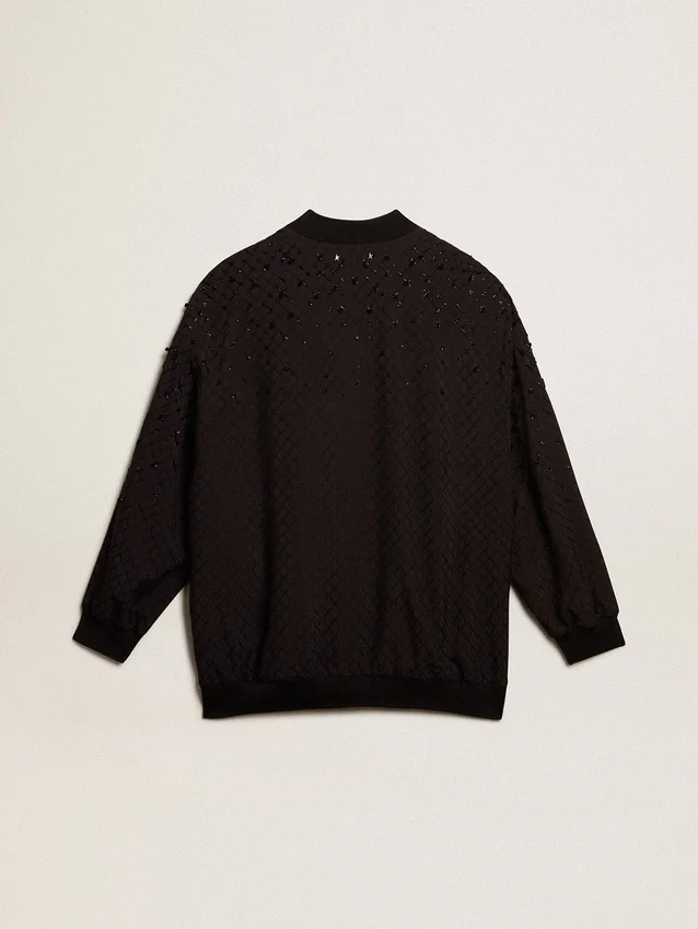 Schwarze Damen-Strickjacke mit schattierter Stickerei