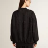 Schwarze Damen-Strickjacke mit Ton-in-Ton-Perlenstickerei im Toile-de-Jouy-Stil