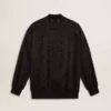 Schwarze Damen-Strickjacke mit Ton-in-Ton-Perlenstickerei im Toile-de-Jouy-Stil