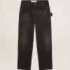 Schwarze Damenjeans aus Baumwolle im Distressed-Look mit Aufnähern vorne