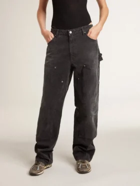 Schwarze Damenjeans aus Baumwolle im Distressed-Look mit Aufnähern vorne