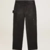 Schwarze Damenjeans aus Baumwolle im Distressed-Look mit Aufnähern vorne