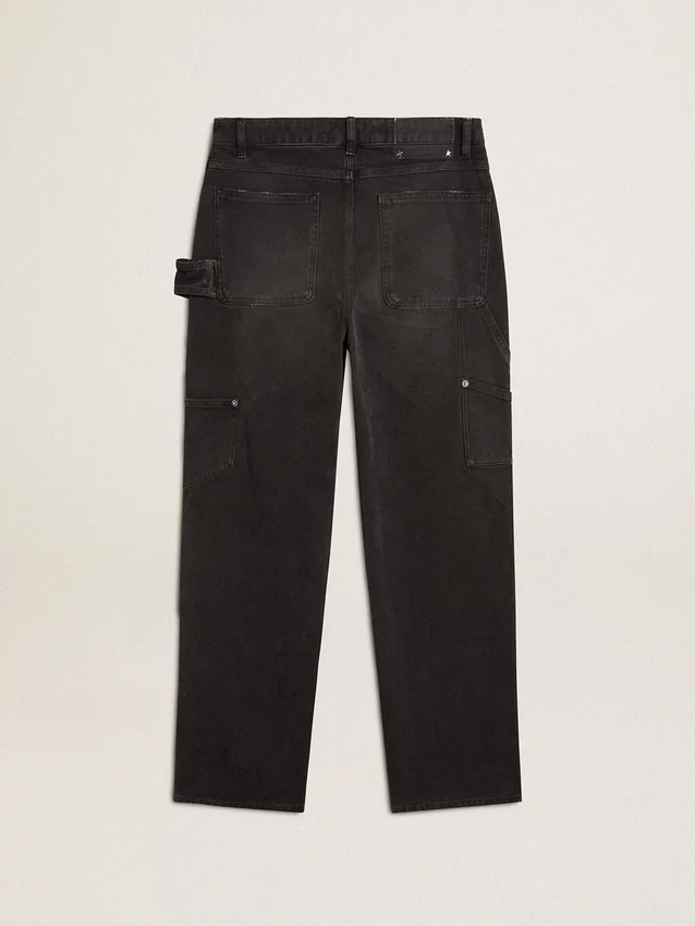 Schwarze Damenjeans aus Baumwolle im Distressed-Look mit Aufnähern vorne