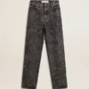 Schwarze Damenjeans mit Blumenmotiv