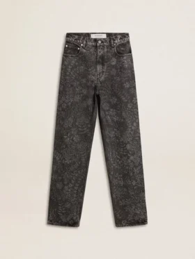 Schwarze Damenjeans mit Blumenmotiv