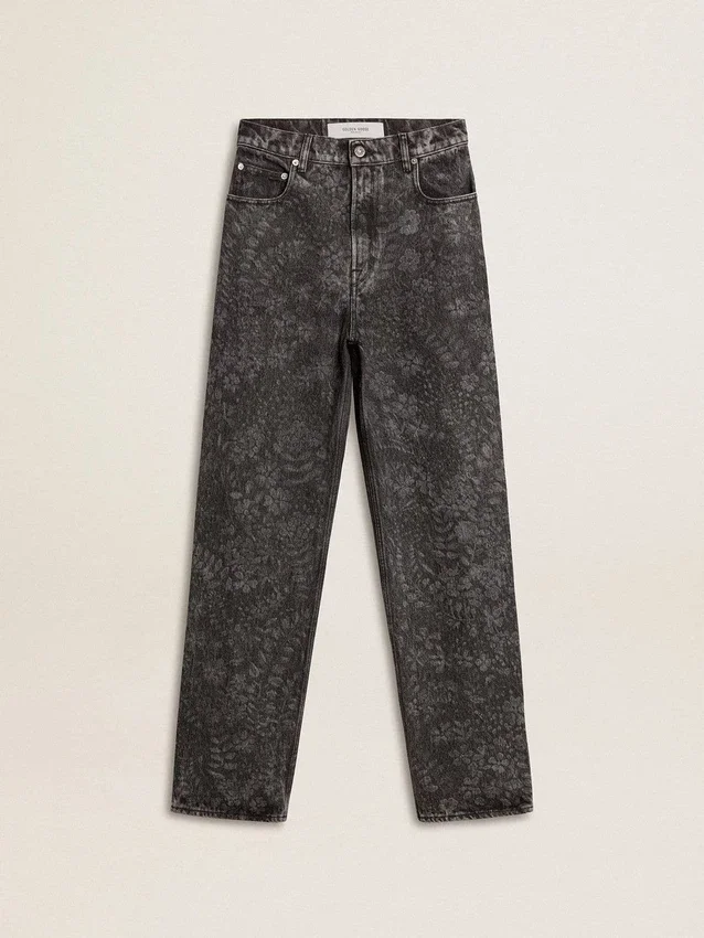 Schwarze Damenjeans mit Blumenmotiv
