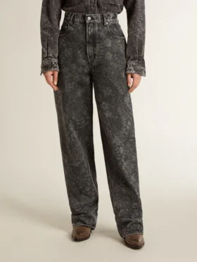 Schwarze Damenjeans mit Blumenmotiv