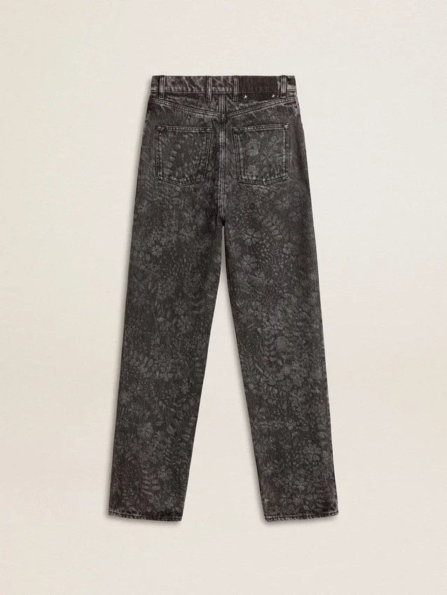 Schwarze Damenjeans mit Blumenmotiv
