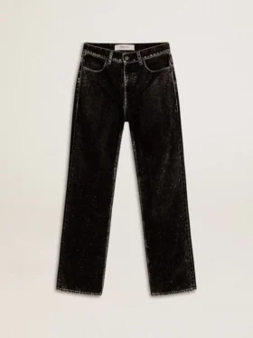Schwarze Damenjeans mit samtartigem Wasch-Effekt
