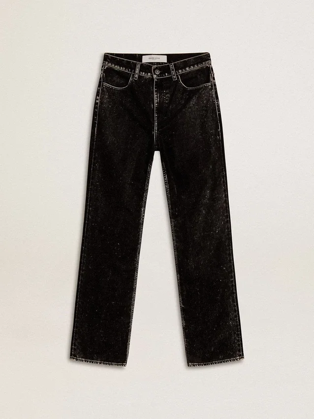 Schwarze Damenjeans mit samtartigem Wasch-Effekt