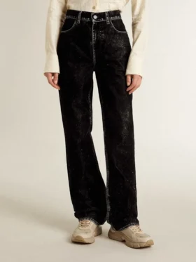 Schwarze Damenjeans mit samtartigem Wasch-Effekt
