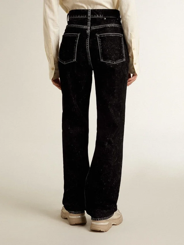 Schwarze Damenjeans mit samtartigem Wasch-Effekt