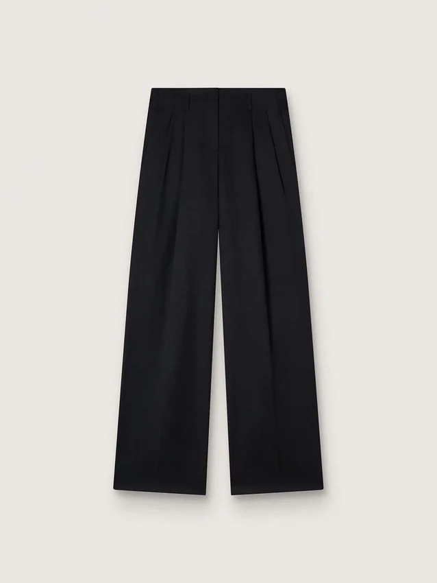 Schwarze Gabardine-Hose aus Wolle für Damen