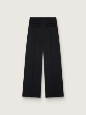 Schwarze Gabardine-Hose aus Wolle für Damen