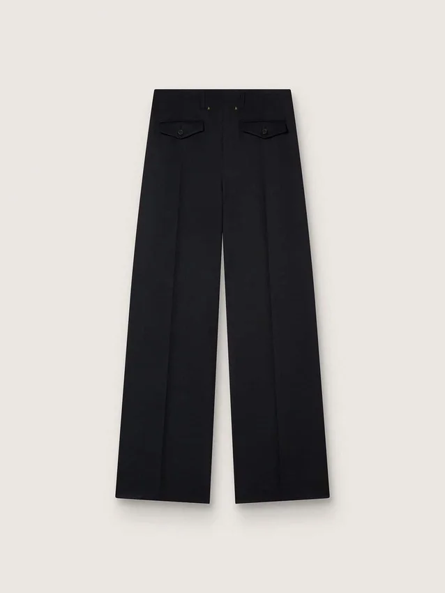 Schwarze Gabardine-Hose aus Wolle für Damen