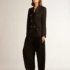Schwarze Gabardine-Hose aus Wolle für Damen