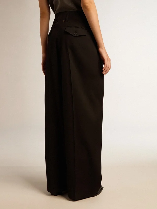Schwarze Gabardine-Hose aus Wolle für Damen