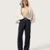 Schwarze Gabardine-Hose aus Wolle für Damen