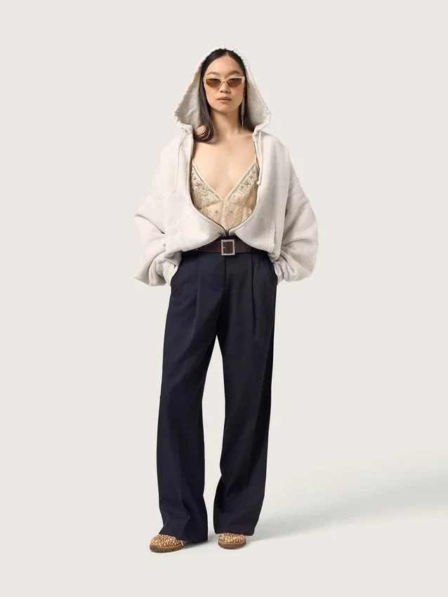 Schwarze Gabardine-Hose aus Wolle für Damen