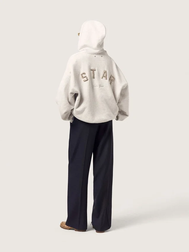 Schwarze Gabardine-Hose aus Wolle für Damen