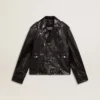 Schwarze Herren-Bikerjacke aus Leder mit Glanzeffekt