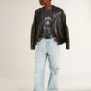 Schwarze Herren-Bikerjacke aus Leder mit Glanzeffekt