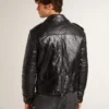 Schwarze Herren-Bikerjacke aus Leder mit Glanzeffekt