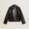 Schwarze Herren-Bikerjacke aus Leder mit Glanzeffekt