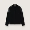 Schwarze Herrenjacke aus Merinowolle mit Ledereinsätzen