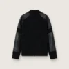 Schwarze Herrenjacke aus Merinowolle mit Ledereinsätzen