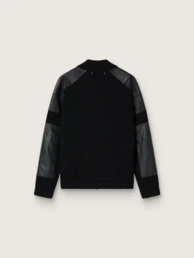 Schwarze Herrenjacke aus Merinowolle mit Ledereinsätzen