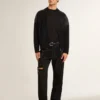 Schwarze Herrenjacke aus Merinowolle mit Ledereinsätzen
