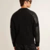 Schwarze Herrenjacke aus Merinowolle mit Ledereinsätzen