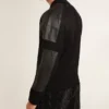 Schwarze Herrenjacke aus Merinowolle mit Ledereinsätzen