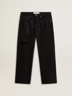 Schwarze Herrenjeans mit lockerer Passform und durchgehendem Kristall-Verlaufseffekt