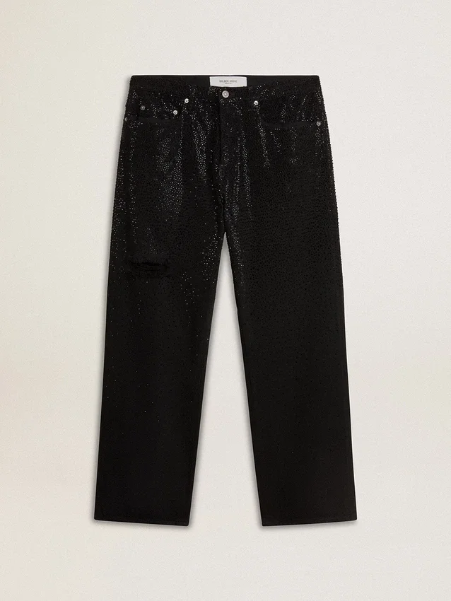 Schwarze Herrenjeans mit lockerer Passform und durchgehendem Kristall-Verlaufseffekt