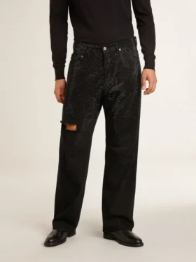 Schwarze Herrenjeans mit lockerer Passform und durchgehendem Kristall-Verlaufseffekt