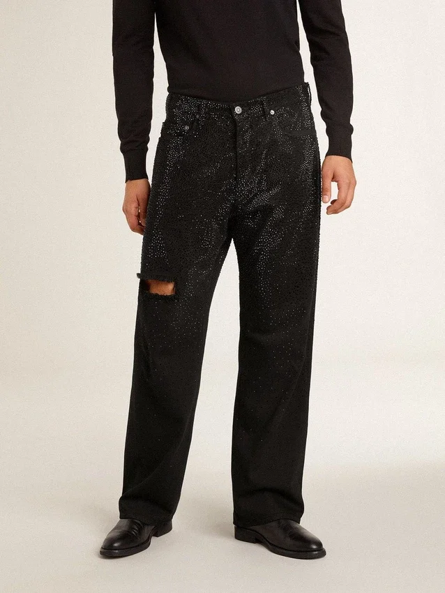 Schwarze Herrenjeans mit lockerer Passform und durchgehendem Kristall-Verlaufseffekt