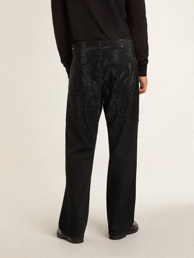 Schwarze Herrenjeans mit lockerer Passform und durchgehendem Kristall-Verlaufseffekt