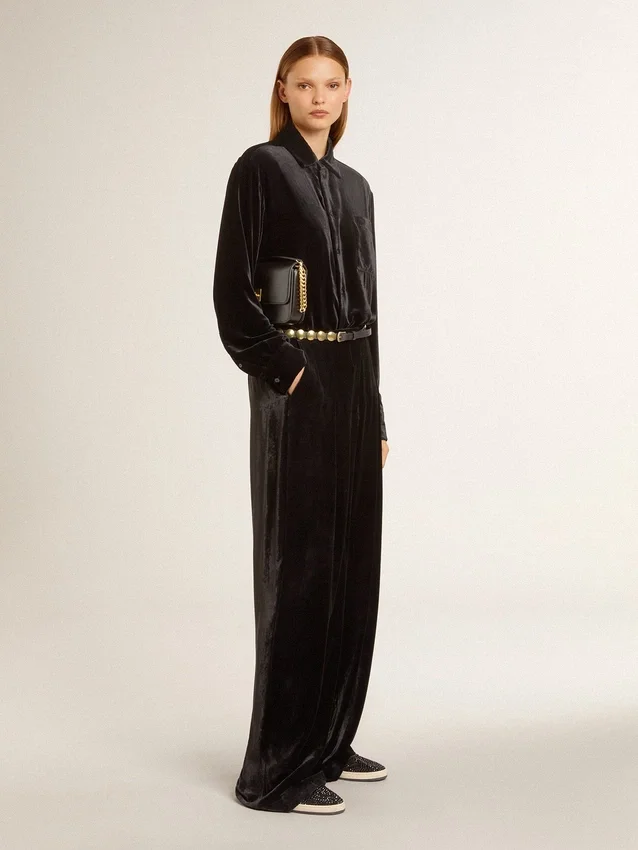 Schwarze Hose mit Samteffekt