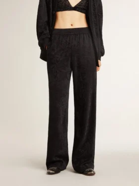 Schwarze Jogginghose für Damen mit Ton-in-Ton-Toile-de-Jouy-Print